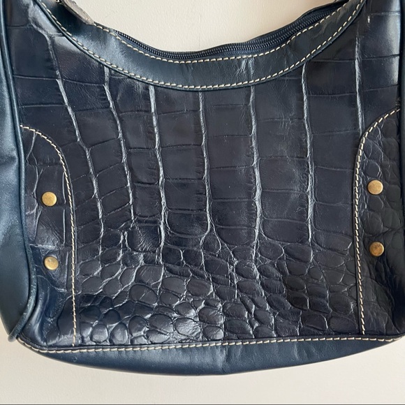 Wilson Leather Shoulder Bag Navy Blue Embossed Purse - Picture 5 of 10